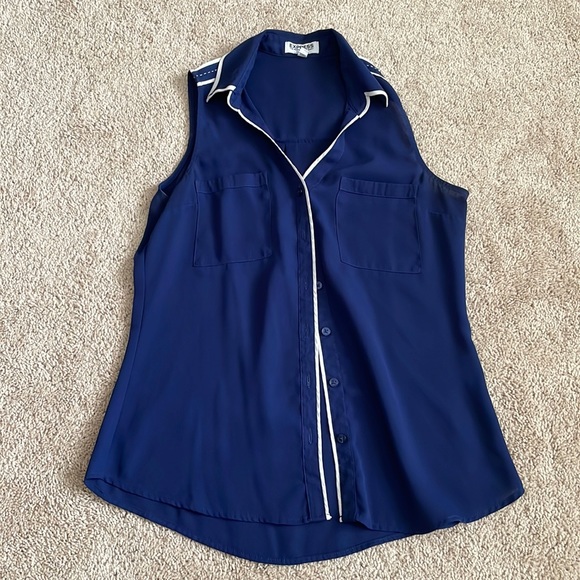 Navy blue with white detail button down from Express - Picture 1 of 7